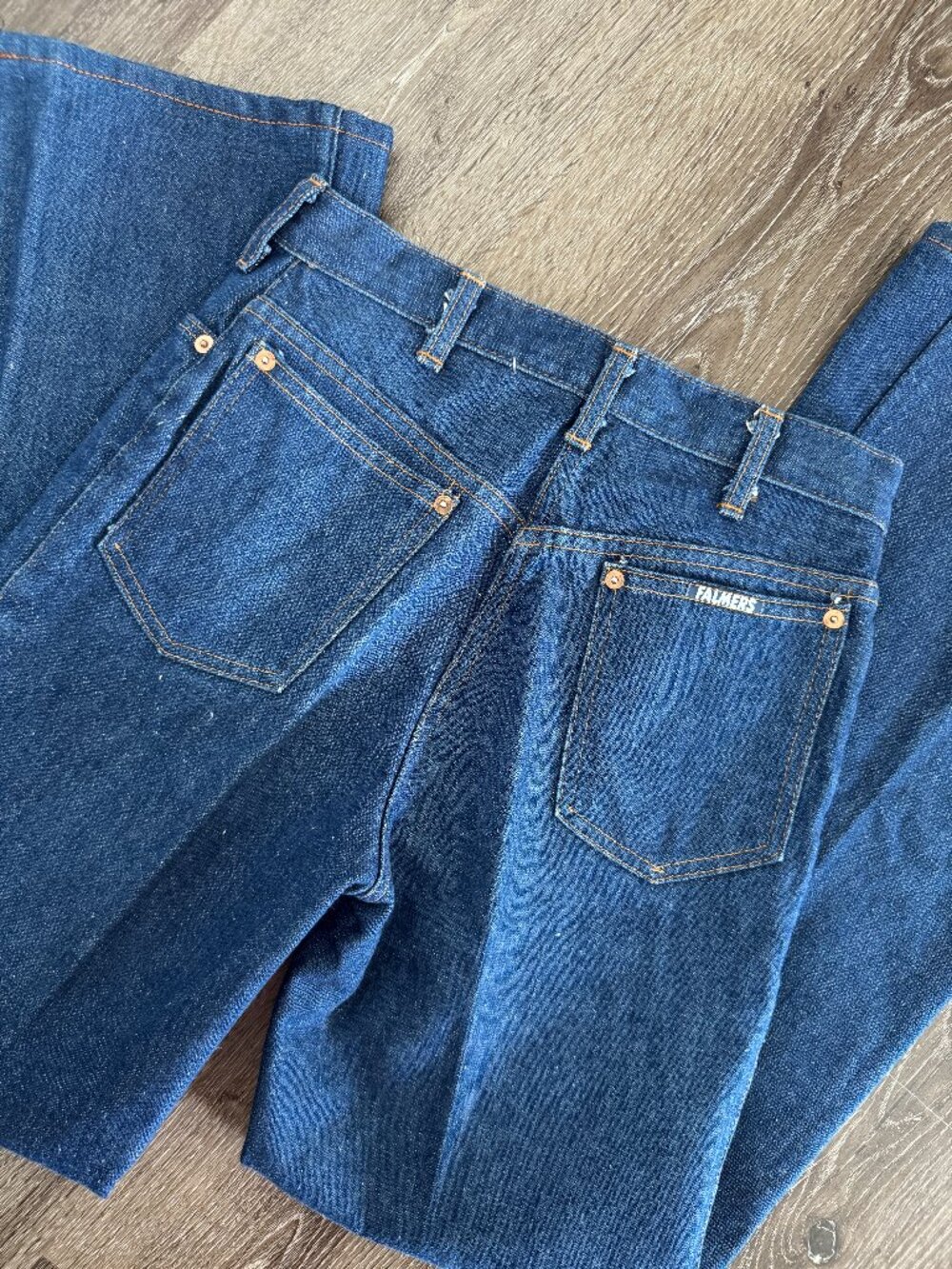 Vintage 1970s Falmers Bellbottom Jeans | Dark Indigo High Waisted Pleated 6